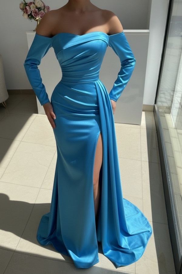 Red Evening Dress Long Simple Ball Gowns With Sleeves