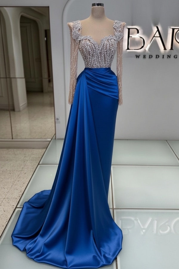 Extravagante Abendkleider Lang Purpur | Abiballkleider mit Glitzer Ärmel