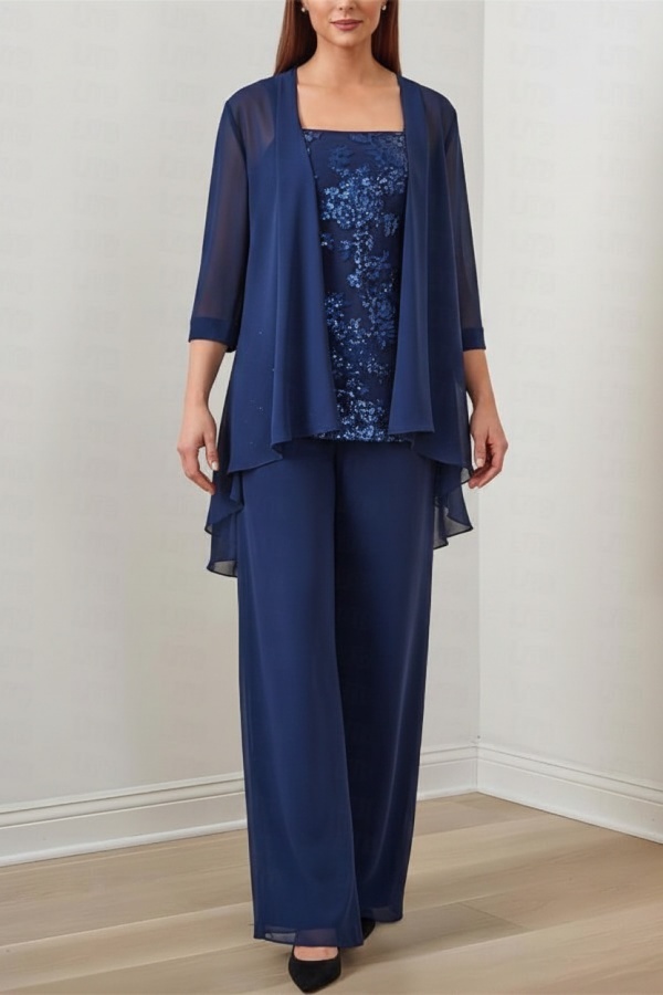 Chiffon Brautmutter Hosenanzug Festliche Hosenanzüge Lang mit Jacket