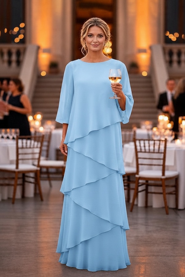 Himmel Blau Fsetliche Partykleider Schlichte Braumutterkleider Chiffon