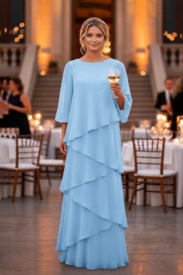 Himmel Blau Fsetliche Partykleider Schlichte Braumutterkleider Chiffon