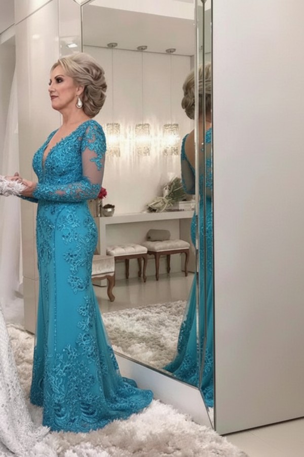 Golden Brautmutterkleider Spitze Mit Ärmel Günstig Abendkleider für Hochzeit Online