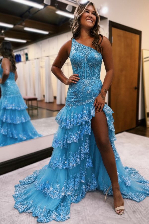 Lilac Abendkleider Lang Spitze | Abiballkleider mit Glitzer