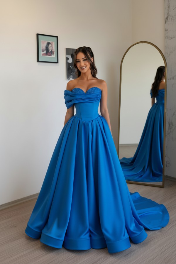 Schlichtes Abendkleid Lang Champagnergold Satin Ballkleid Günstig Online