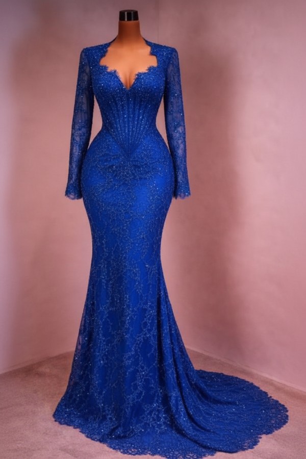 Designer Abendkleid Lang Weinrot Ballkleid Spitze Mit Ärmel