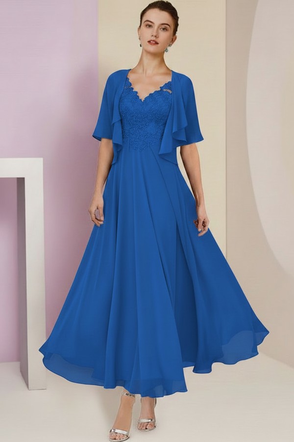 Elegant Rosa Brautmutterkleider Chiffon | Mutterkleider mit V-Ausschnitt