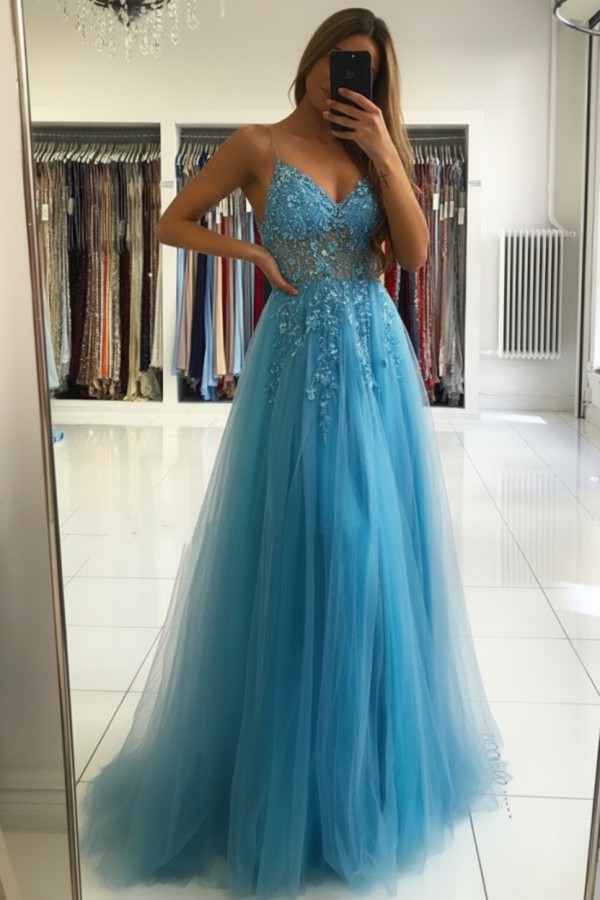 Luxus Abendkleider Blau | Abiballkleider Lang Glitzer
