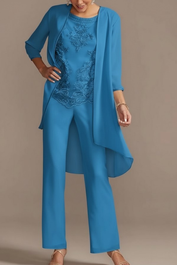 Designer Brautmutter Hoesenanzug | Brautmutterkleider Chiffon 3 Teilig