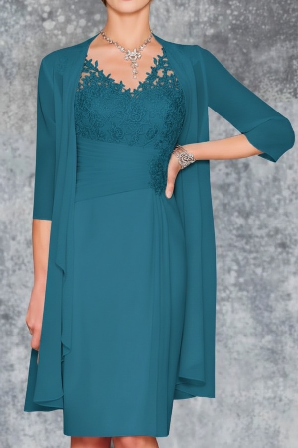 Mint Brautmutterkleid Kurz Chiffon | Kurze Brautmutterkleider mit Jacke
