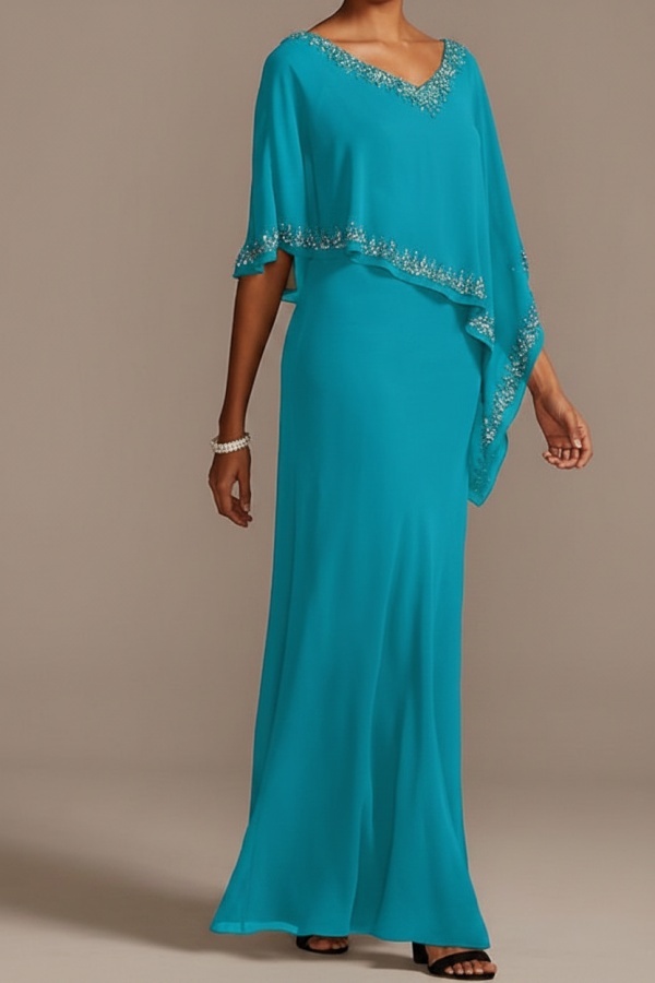 Grau Brautmutterkleider Lang Chiffon | Kleider für Brautmutter mit Stola