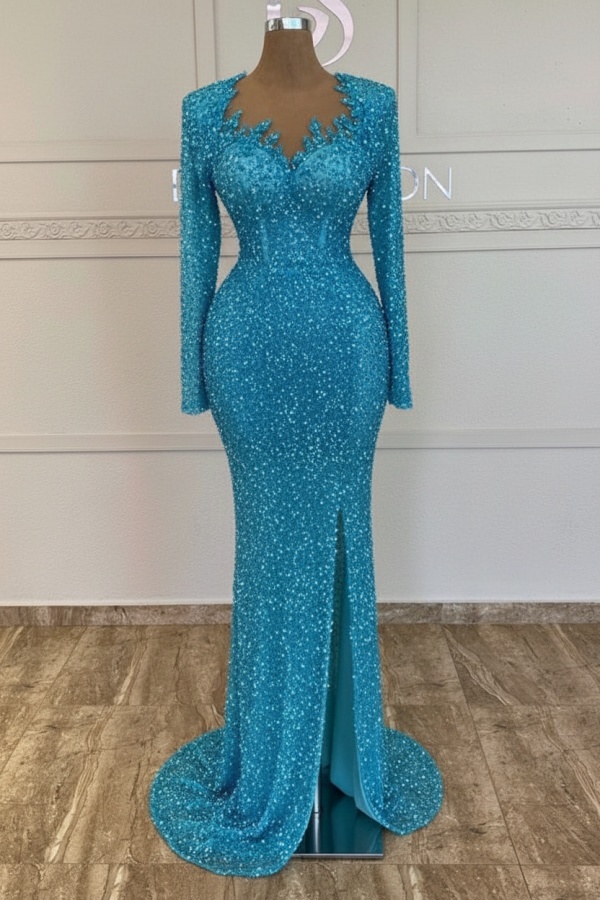Grünes Ballkleid Lang Glitzer Abendkleid Mit Ärmel