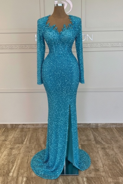 Grünes Ballkleid Lang Glitzer Abendkleid Mit Ärmel
