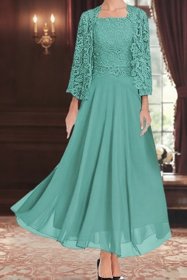 Mint Grüne Brautmutterkleider Lang Chiffon Kleid für Brautmutter mit Jacke