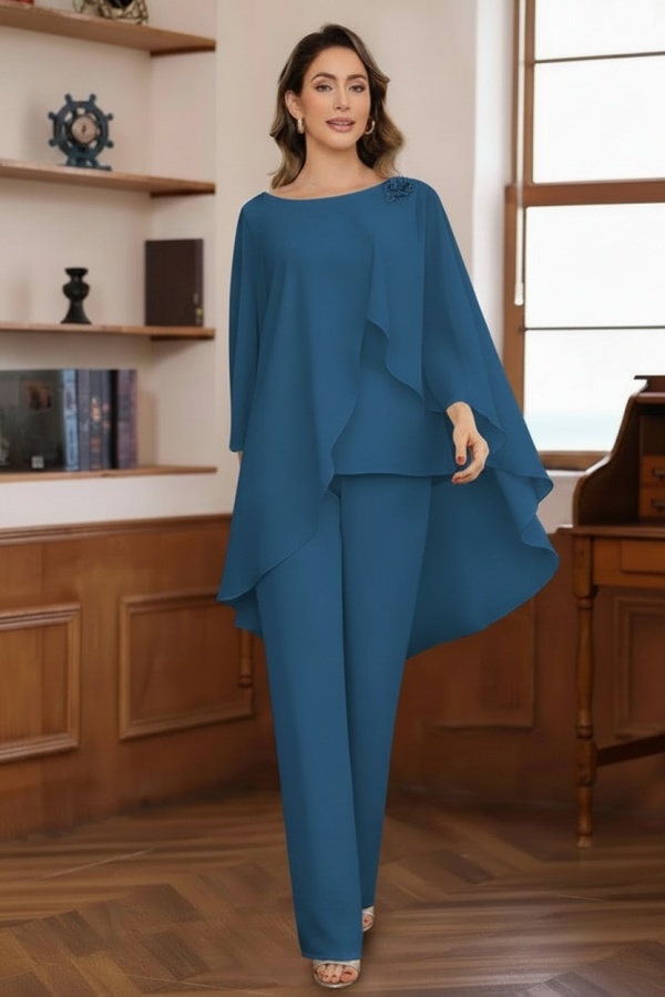 Schlichte Brautmutter Hosenanzüge Chiffon Brautmutterkleider 2 Teilig