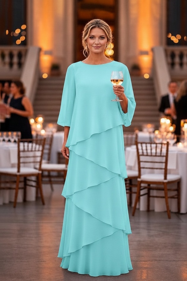 Himmel Blau Fsetliche Partykleider Schlichte Braumutterkleider Chiffon