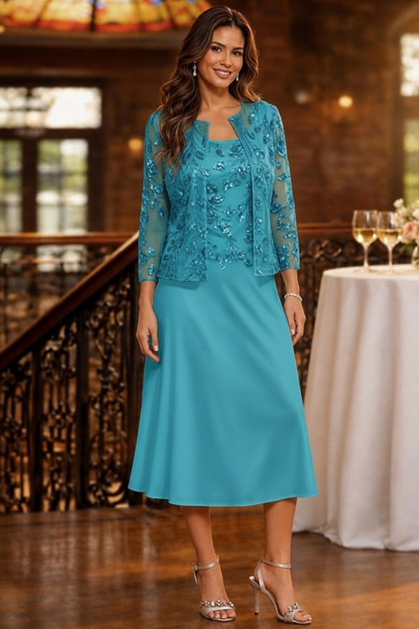 Salbeigrün Brautmutterkleider Kurz Glitzer Hochzeitspartykleider mit Spitze Jacke