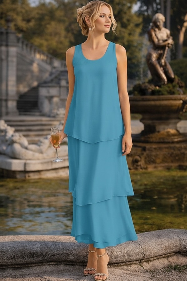 Himmel Blau Hochzeitspartykleider Lang Chiffon Festliche Kleider Brautmutter