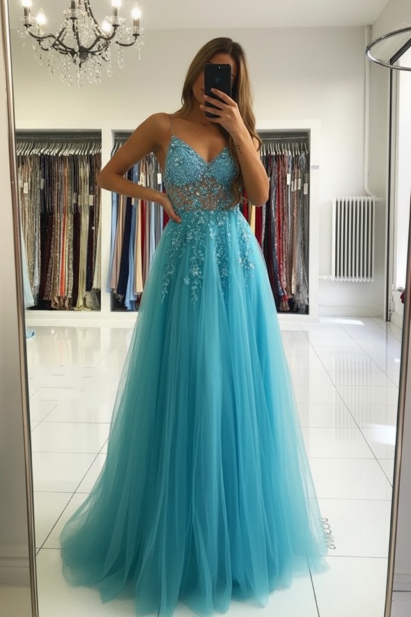 Luxus Abendkleider Blau | Abiballkleider Lang Glitzer