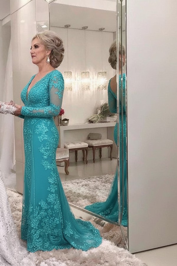 Golden Brautmutterkleider Spitze Mit Ärmel Günstig Abendkleider für Hochzeit Online