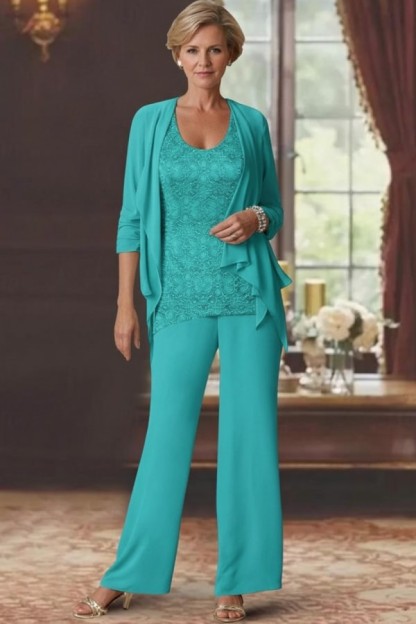 Silber Brautmutter Hosenanzug Chiffon Brautmutterkleider mit Spitze