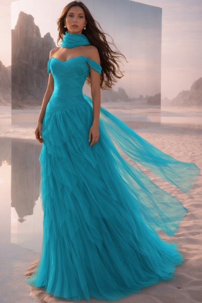  Tintenblau Abendkleider Lang Tüll Ballkleider Abiballkleider Online