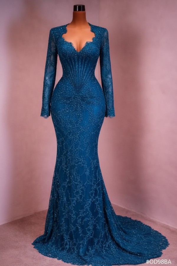 Designer Abendkleid Lang Weinrot Ballkleid Spitze Mit Ärmel