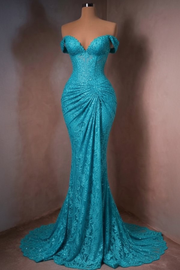 Sexy Abendkleid Lang Rot Spitze Ballkleider Meerjungfrau