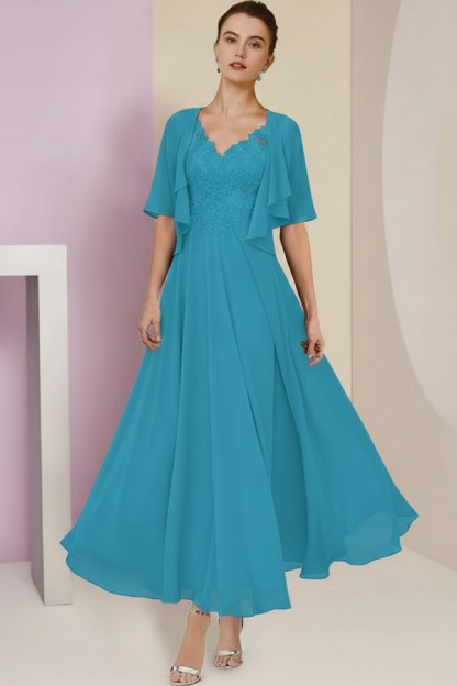 Elegant Rosa Brautmutterkleider Chiffon | Mutterkleider mit V-Ausschnitt