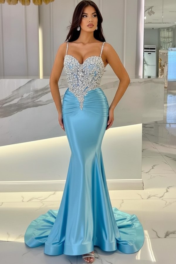 Elegante Abendkleider Lang Blau | Abiballkleider mit Glitzer
