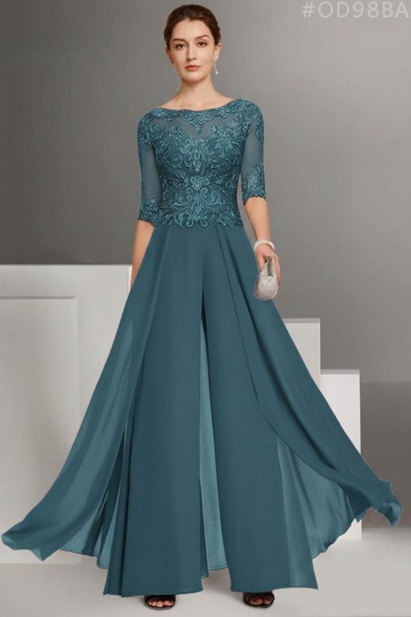 Brau Brautmutter Hosenanzug | Chiffon Brautmutterkleider mit Spitzenärmel