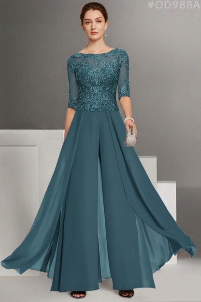 Brau Brautmutter Hosenanzug | Chiffon Brautmutterkleider mit Spitzenärmel
