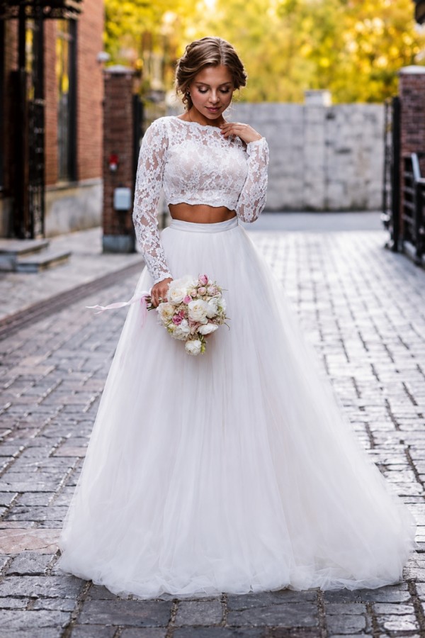 2 Teilig Brautkleider A Linie | Hochzeitskleider Mit Spitze