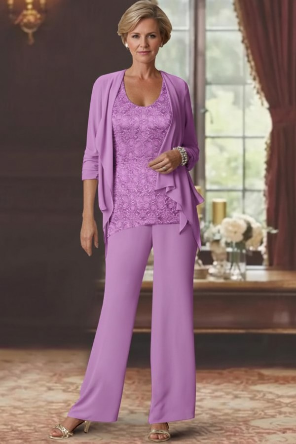 Silber Brautmutter Hosenanzug Chiffon Brautmutterkleider mit Spitze