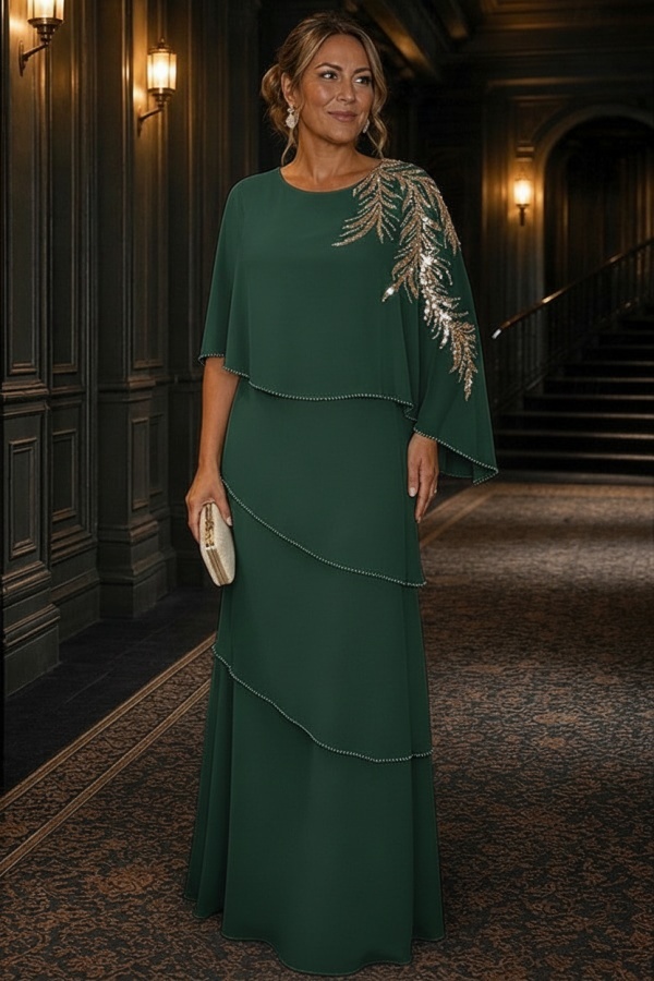 Champagner Brautmutterkleider Lang Chiffon Hochzeitsparty Kleider Glitzer
