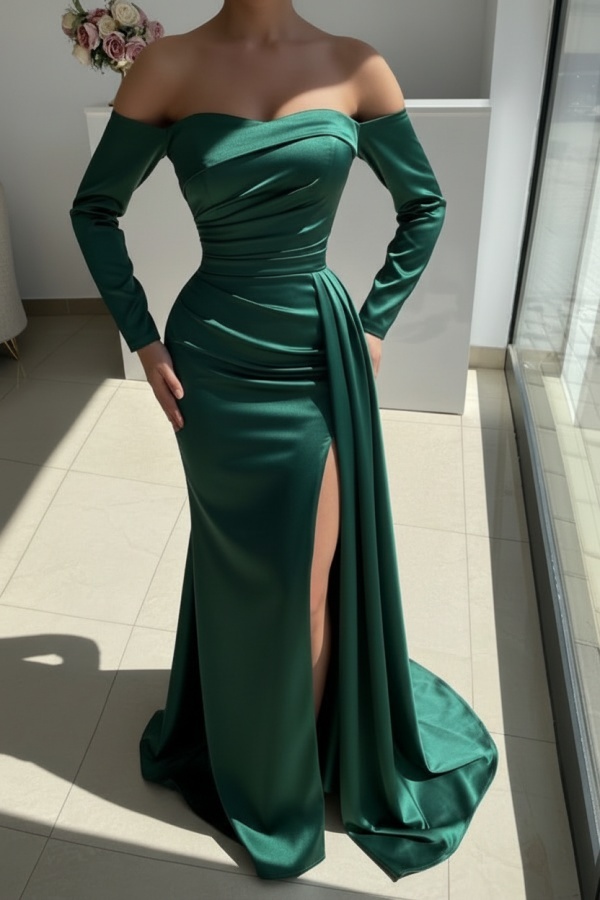 Red Evening Dress Long Simple Ball Gowns With Sleeves