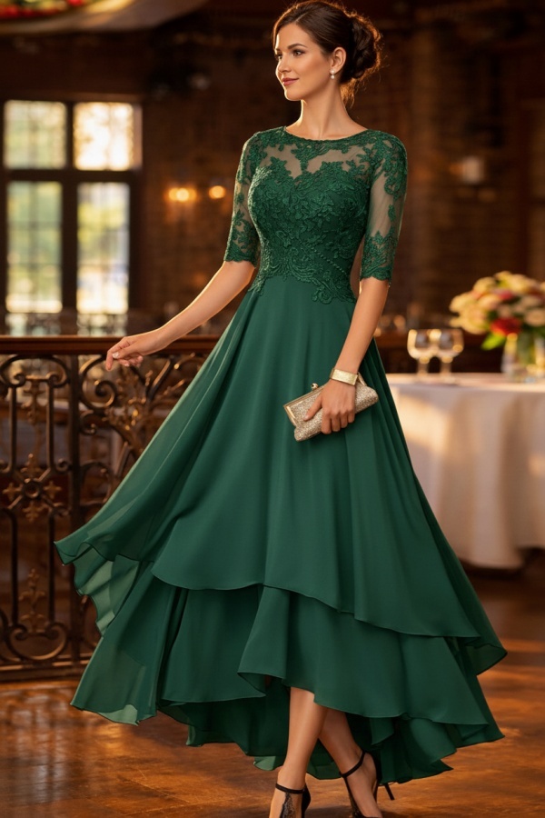 Dusty Blau Brautmutterkleider Kurz Festliche Hochzeitspartykleider Chiffon