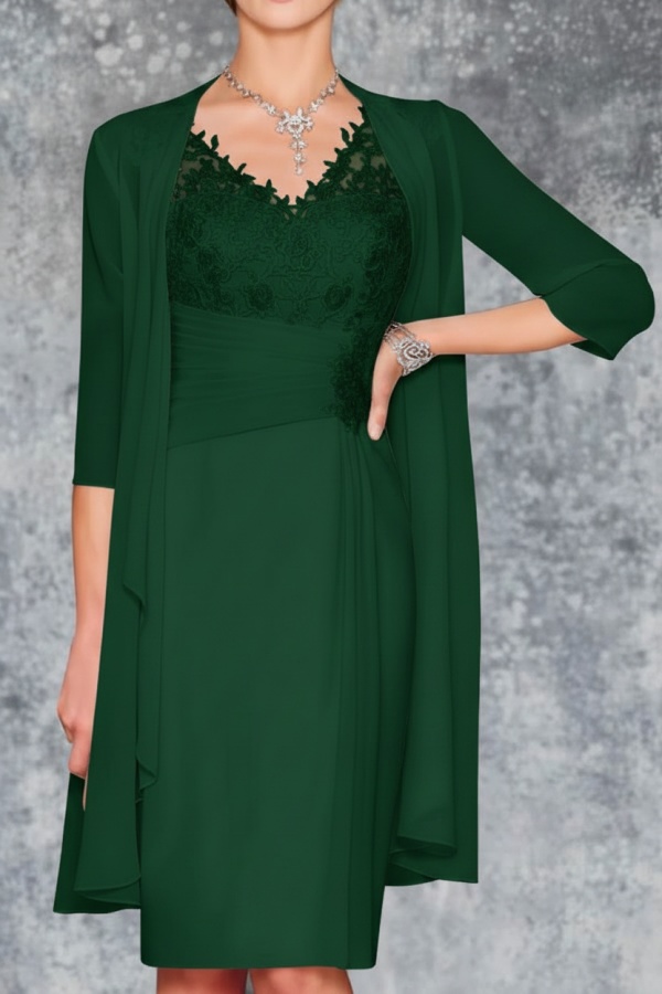 Mint Brautmutterkleid Kurz Chiffon | Kurze Brautmutterkleider mit Jacke