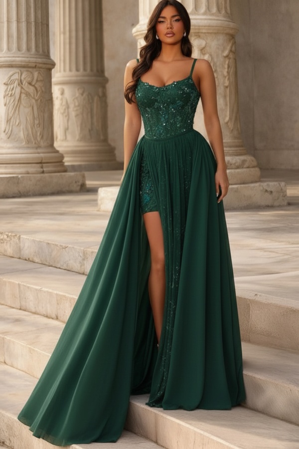 Rosa Abendkleider Lang Chiffon Ballkleider mit Glitzer