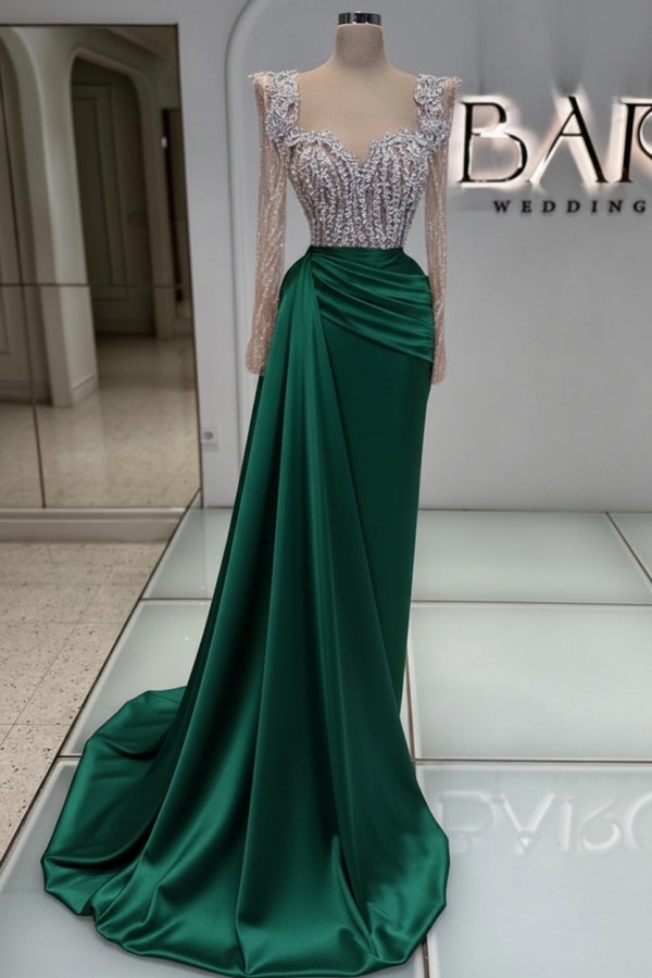 Extravagante Abendkleider Lang Purpur | Abiballkleider mit Glitzer Ärmel