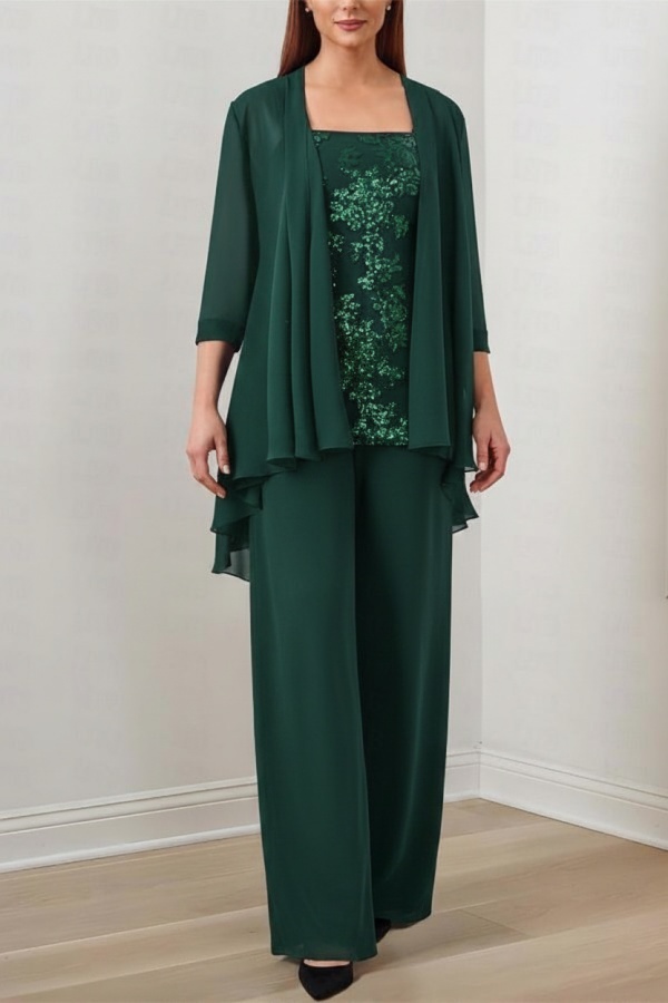 Chiffon Brautmutter Hosenanzug Festliche Hosenanzüge Lang mit Jacket