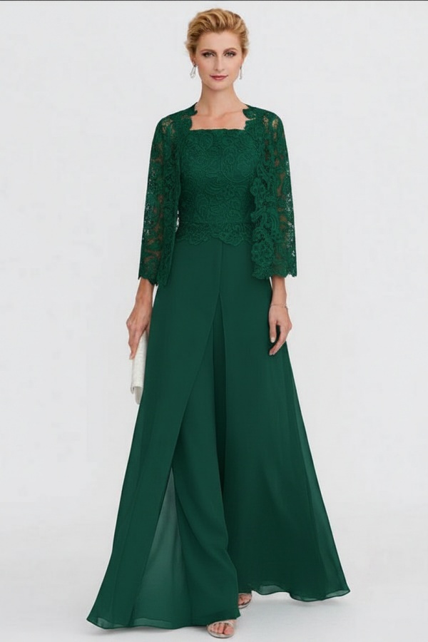 Elegante Brautmutterkleider Lang Günstig | 2 Teilig Brautmutterkleid mit Bolero