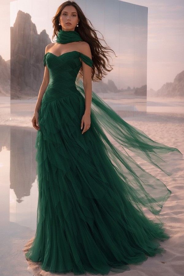  Tintenblau Abendkleider Lang Tüll Ballkleider Abiballkleider Online