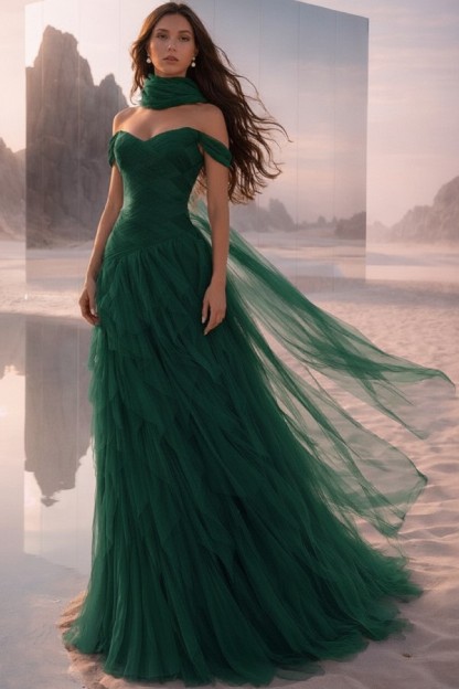  Tintenblau Abendkleider Lang Tüll Ballkleider Abiballkleider Online