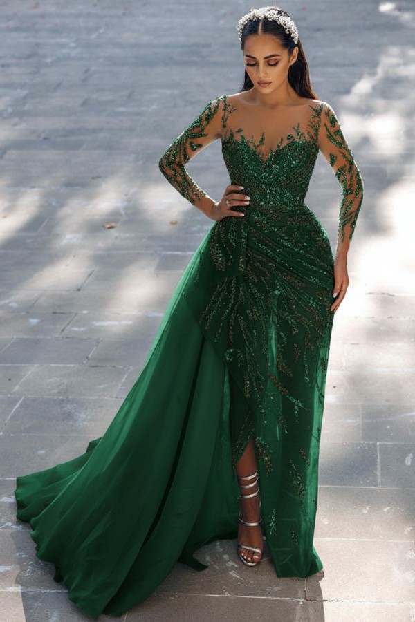 Blaues Abendkleid Lang Glitzer | Abiballkleider Spitze Mit Ärmel