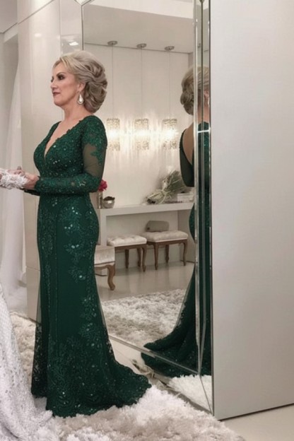 Golden Brautmutterkleider Spitze Mit Ärmel Günstig Abendkleider für Hochzeit Online