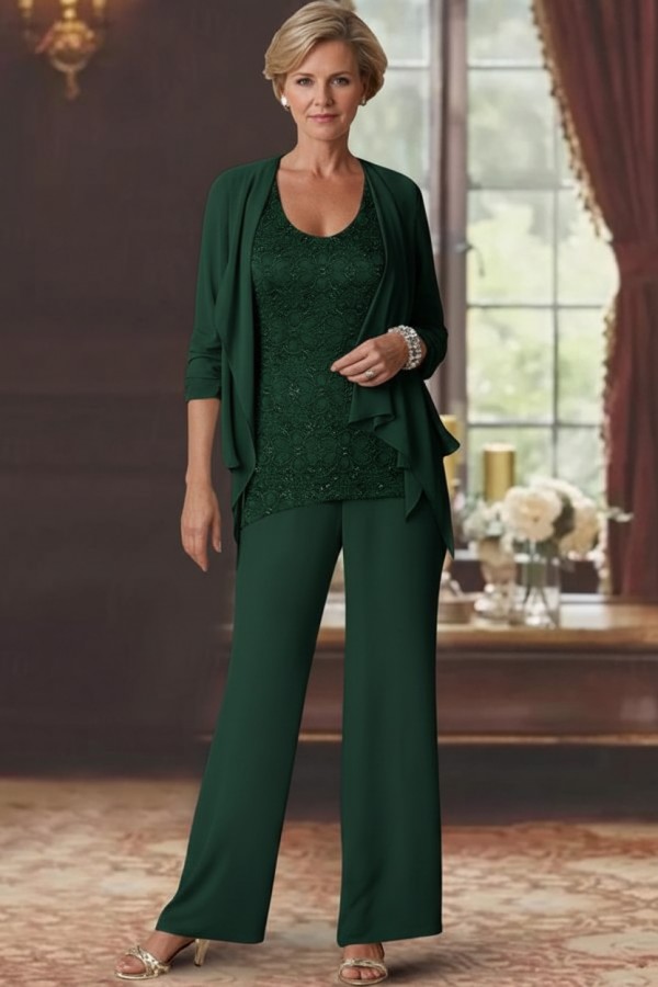 Silber Brautmutter Hosenanzug Chiffon Brautmutterkleider mit Spitze