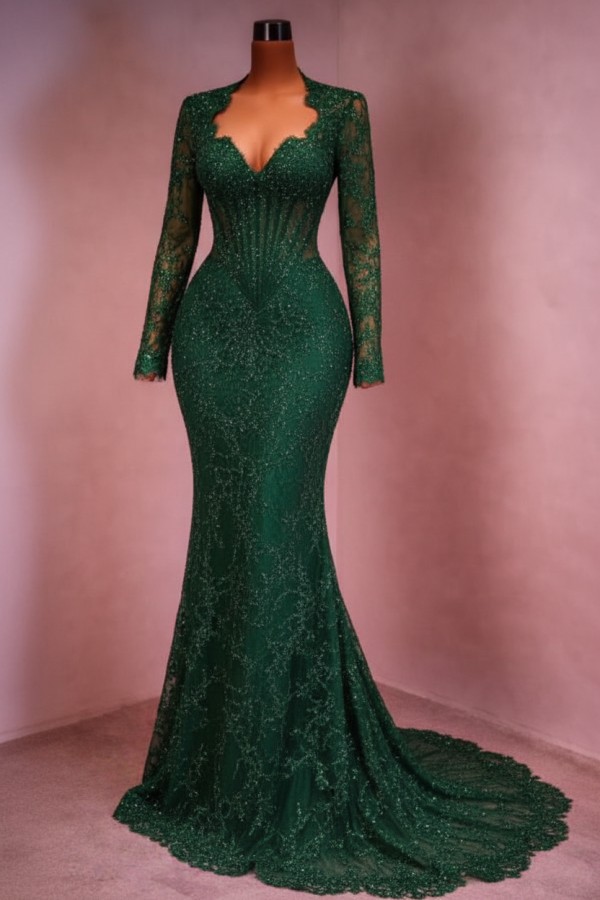 Designer Abendkleid Lang Weinrot Ballkleid Spitze Mit Ärmel
