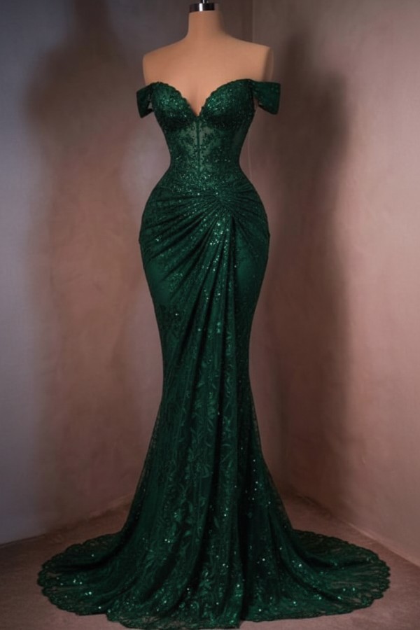 Sexy Abendkleid Lang Rot Spitze Ballkleider Meerjungfrau