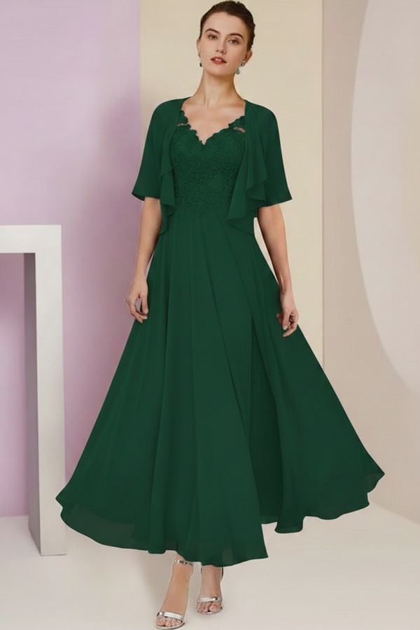 Elegant Rosa Brautmutterkleider Chiffon | Mutterkleider mit V-Ausschnitt