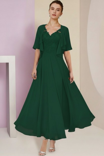Elegant Rosa Brautmutterkleider Chiffon | Mutterkleider mit V-Ausschnitt